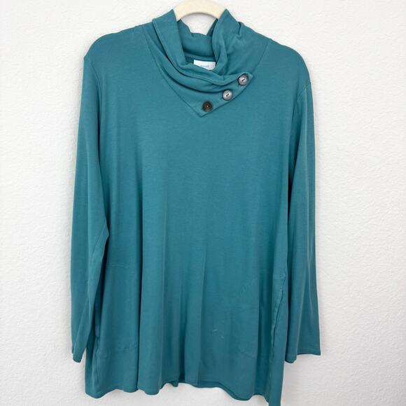 J. Jill Womens PureJill Pullover Top Shirt Sz XL 100% Cotton Comfy Buttons Green - Picture 1 of 8